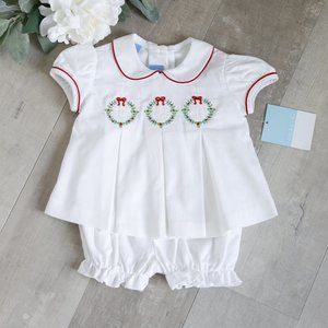Girl's White Corduroy Bloomer Set Red and Green Embroidery Boutique NWT